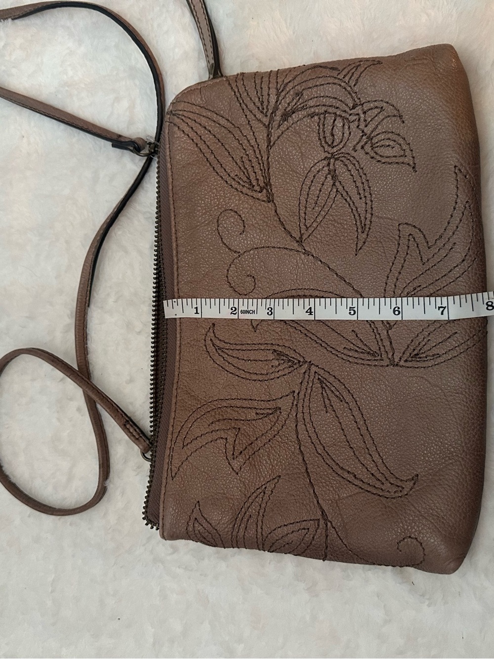 Frye Hadley Brown Leather Floral Embroidered Crossbody Bag Purse 39240 - Picture 8 of 9